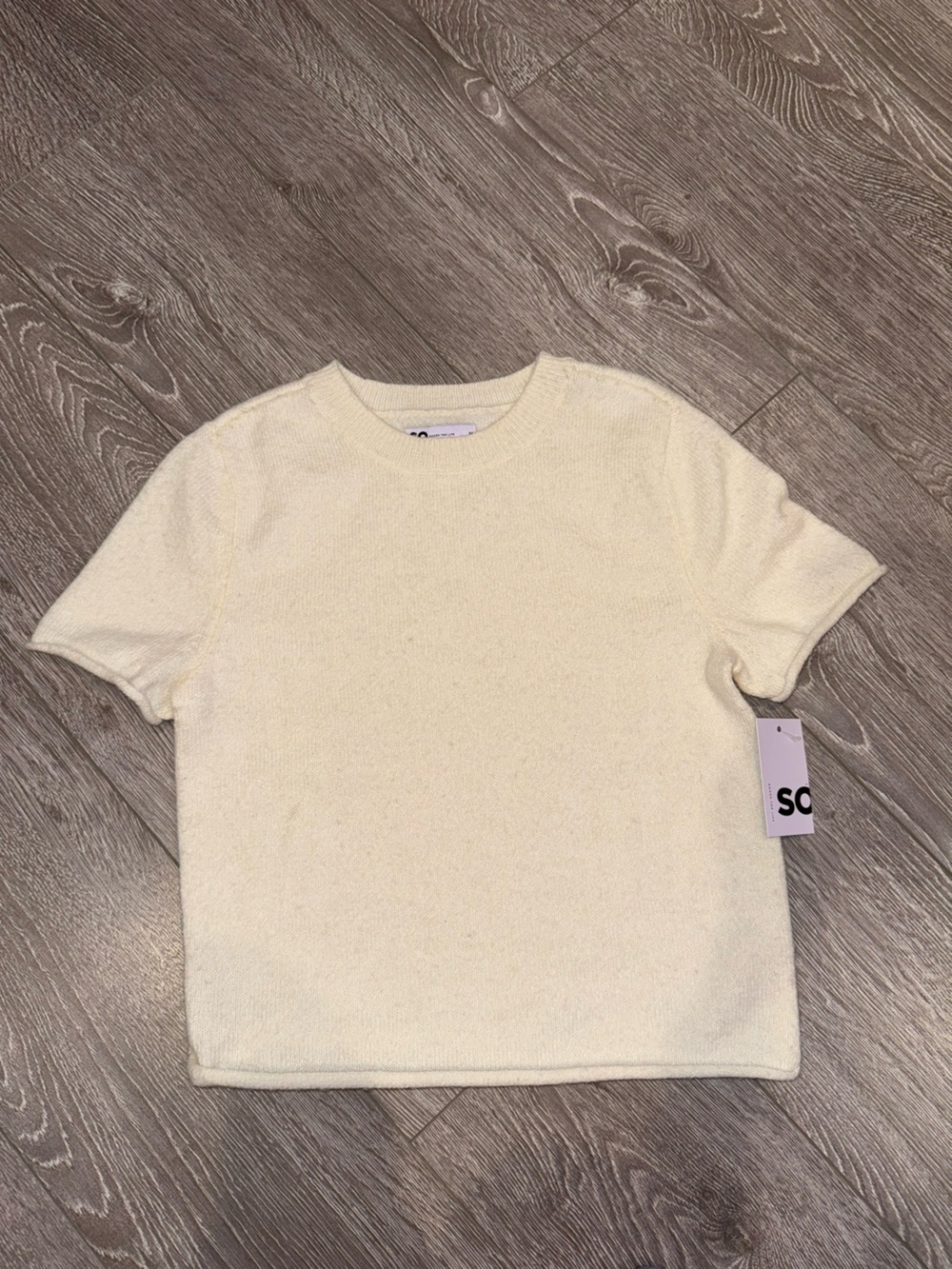SO Cream Short-Sleeve Knit Top Beachy Comfort Cozy Sweaterish Minimalist